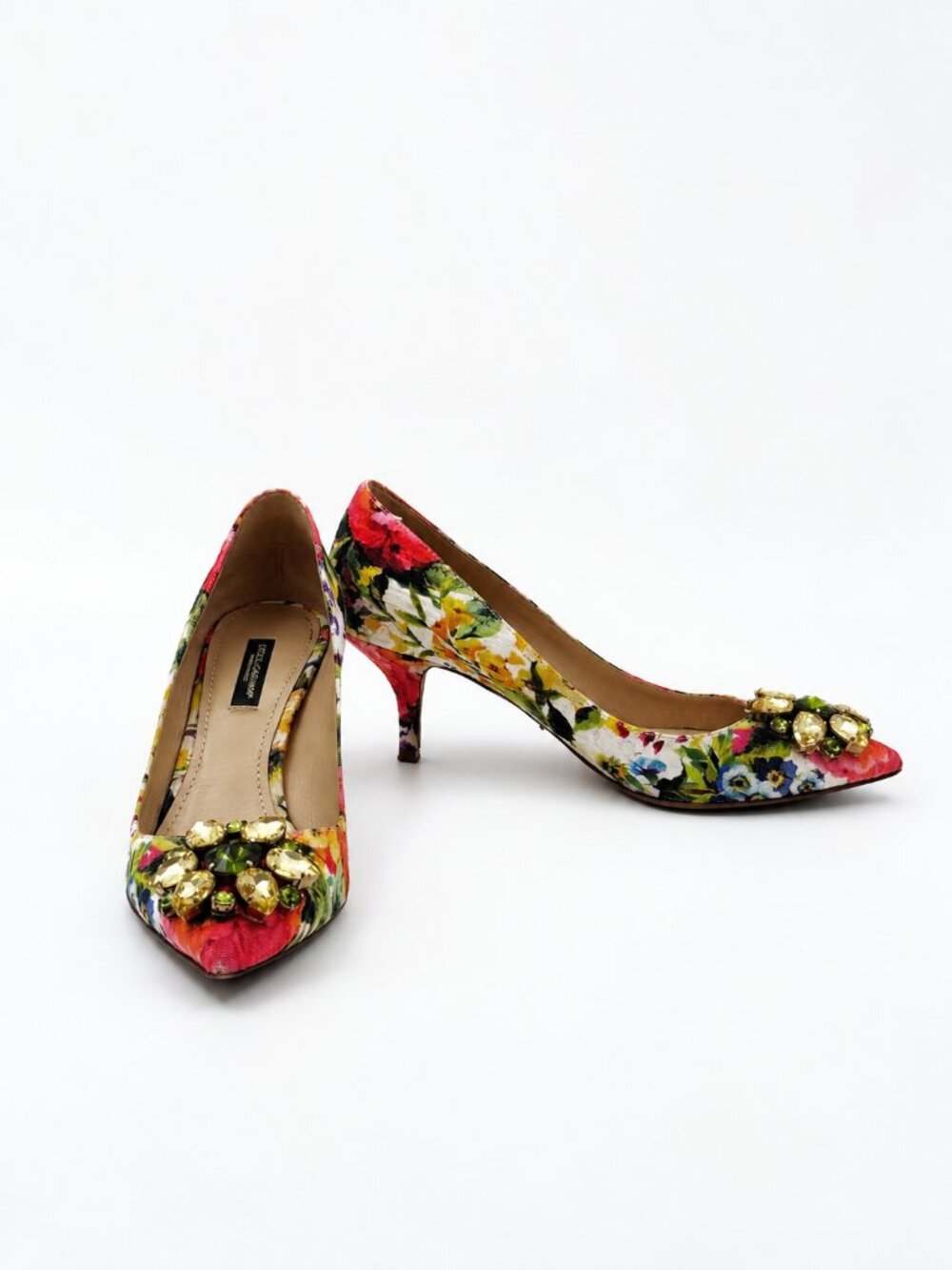 Dolce & Gabbana Floral Crystal Embellished Pointed Toe Pumps Heels